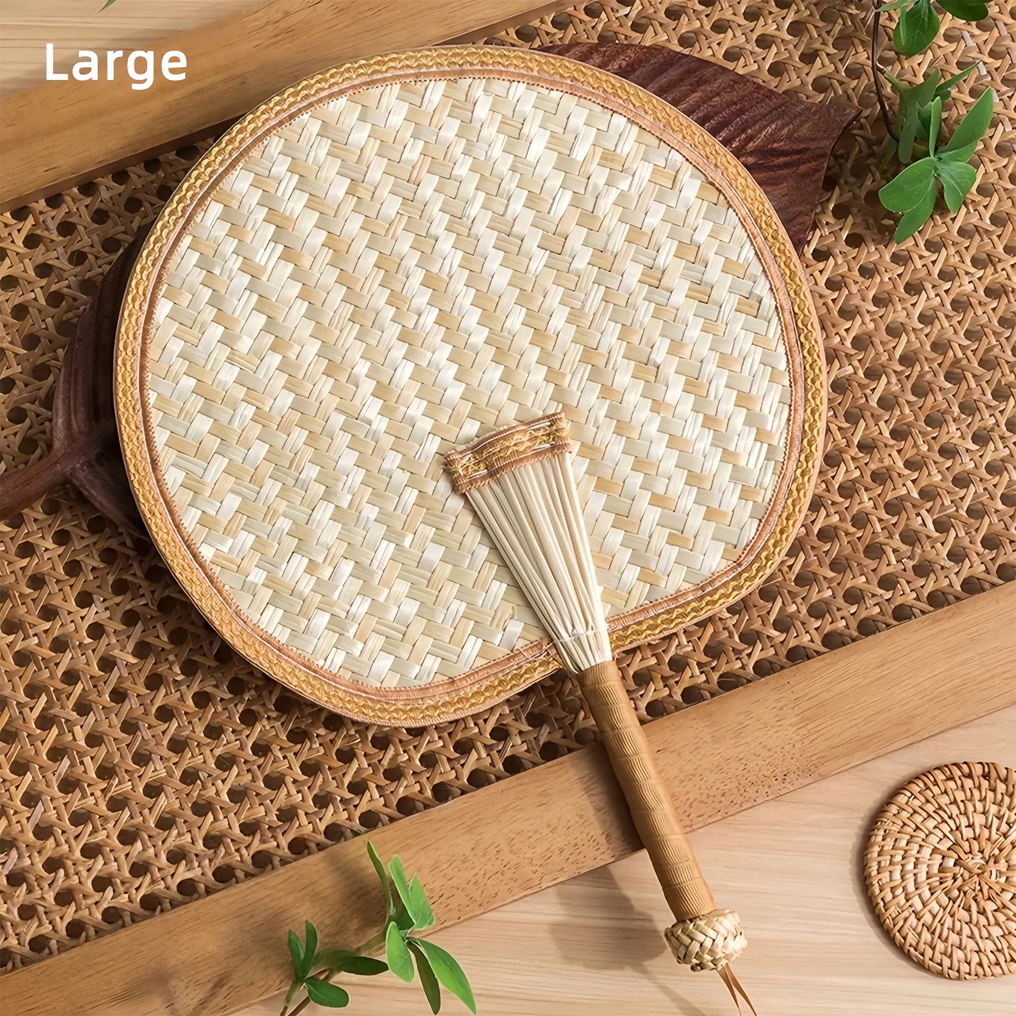 Handmade Wheat Straw Fan Large Traditional Summer Cooling 2