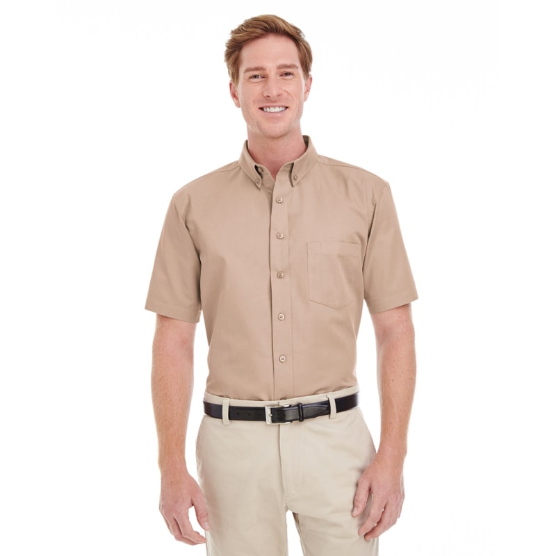Harriton Men's Foundation 100% Cotton Short-Sleeve Twill Shirt With Teflon™ 14
