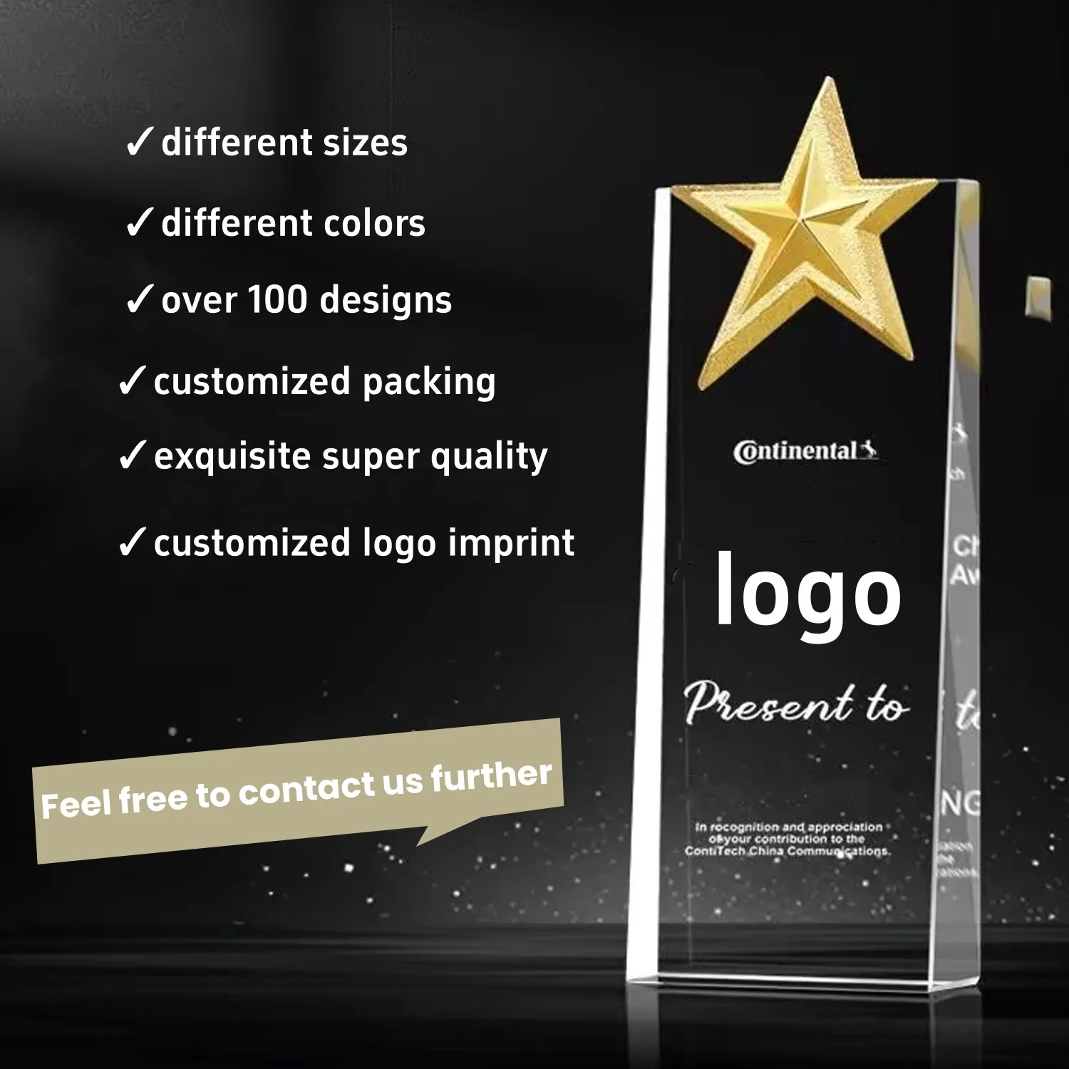 Crystal Trophy Creative Gold Plated Star Award 3