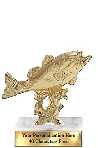 Trophy: 7", 2x3 white marble base, Bass Gold Uniq 2