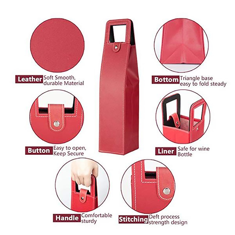 Portable PU Leather Reusable Wine Tote Bag, custom tote bag with logo imprint 4