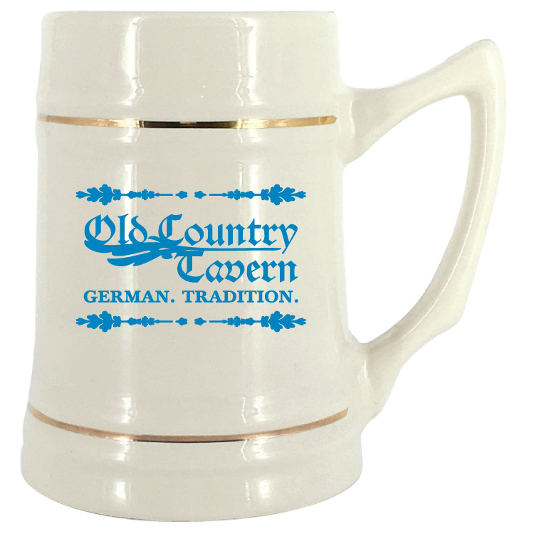 24 oz Natural Stein Mug with Gold Bands