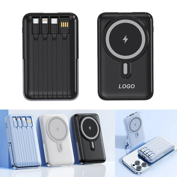 5000mAh Mag-Safe Battery Pack with Stand & Built-in Cables 5