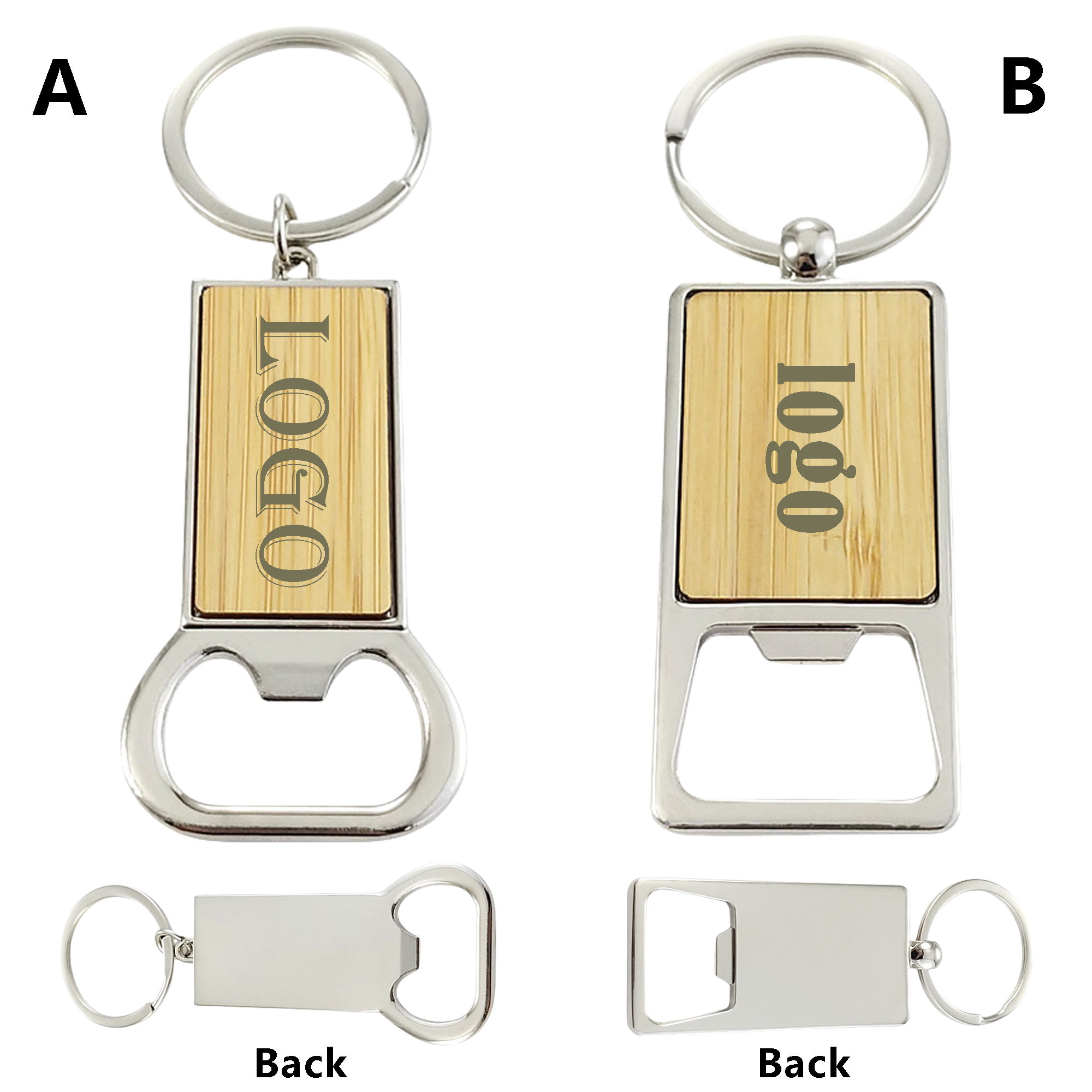 Bamboo and Metal Bottle Opener Keychain MOQ50 2