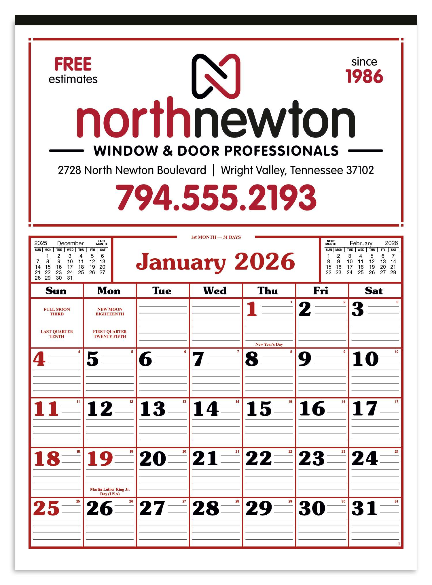 Skinner & Kennedy® Commercial 12-Sheet Calendar 11