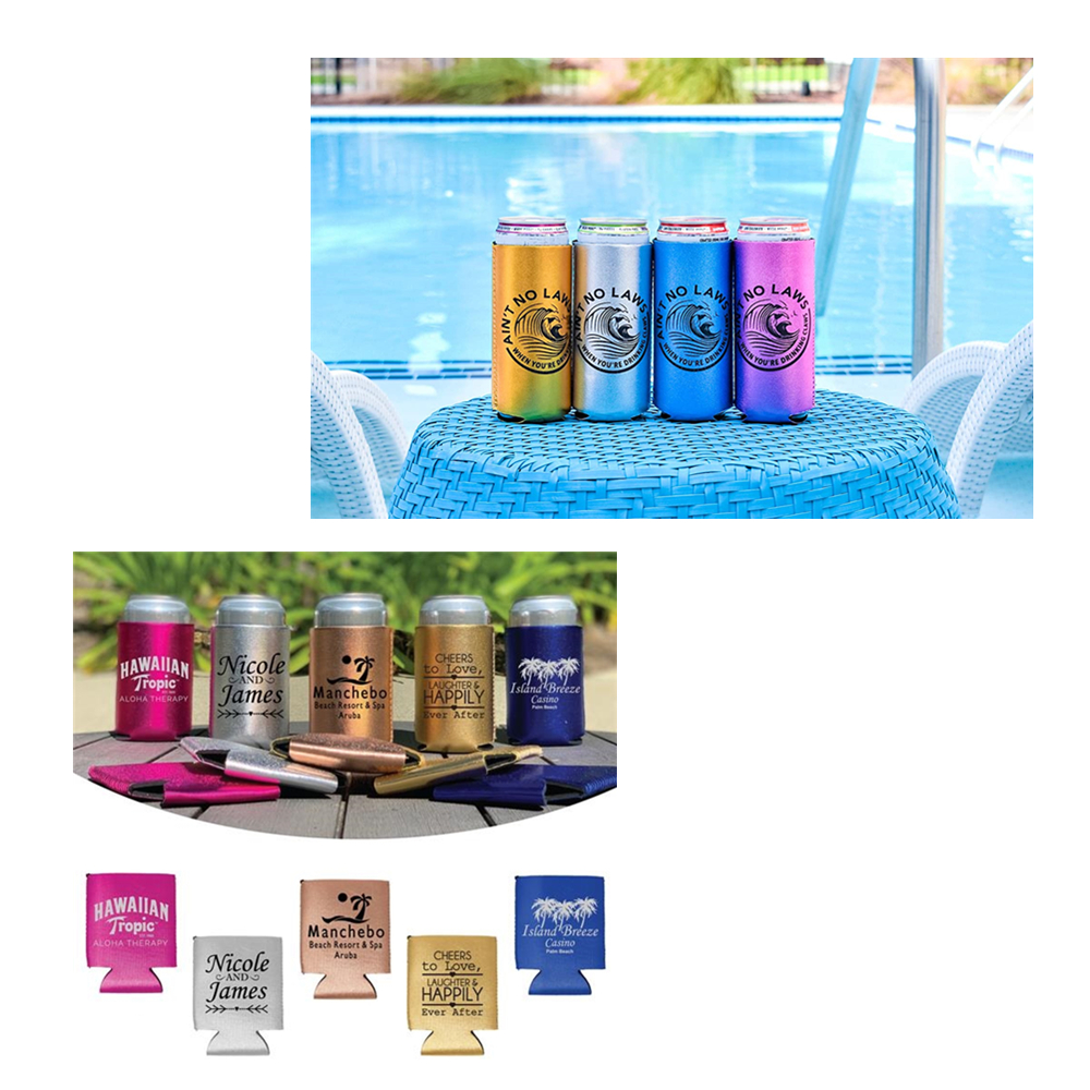 Metallic Collapsible Slim Can Coolie, custom koozie with logo imprint 4