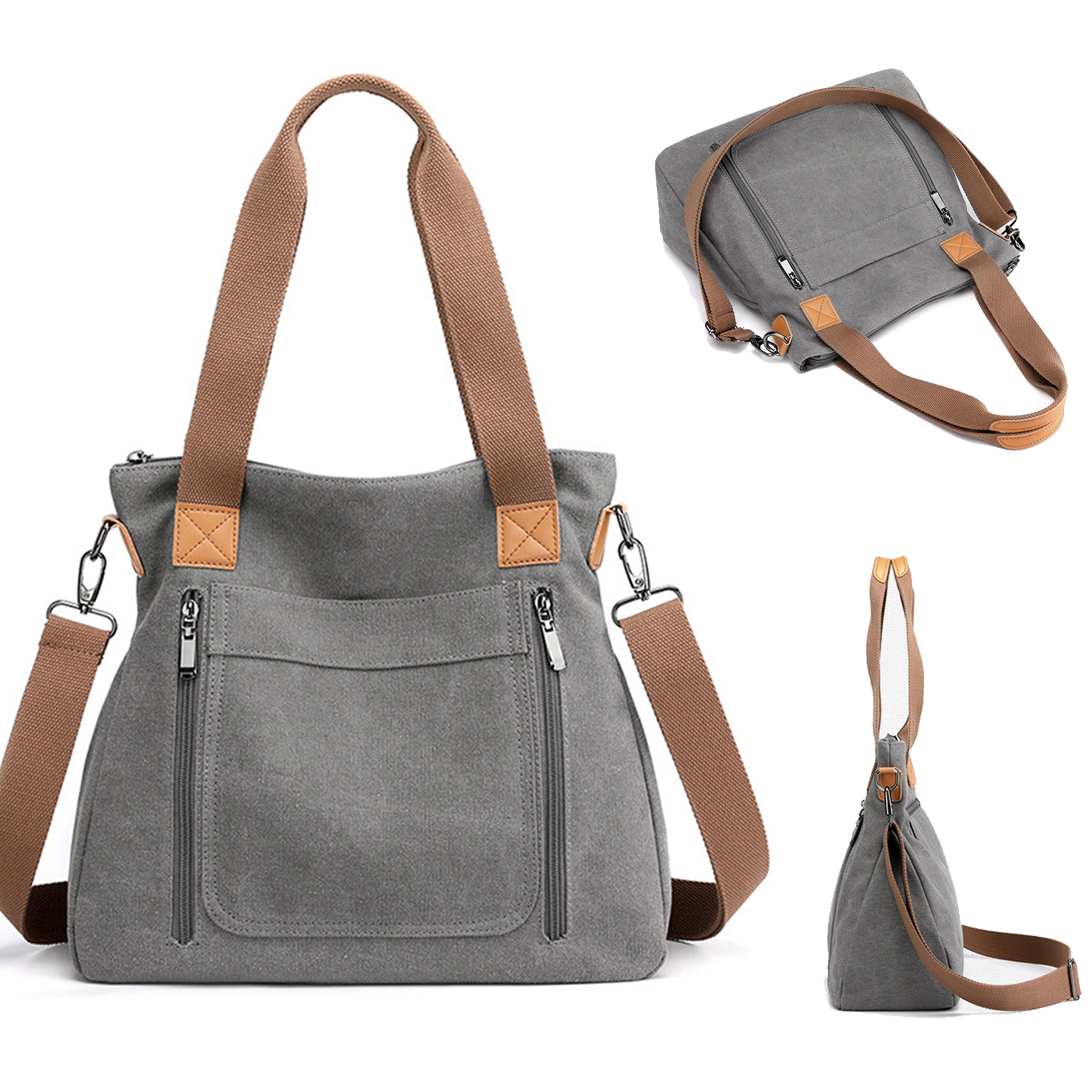 Canvas Multi-pocket Tote Bag, custom tote bag with logo imprint 4