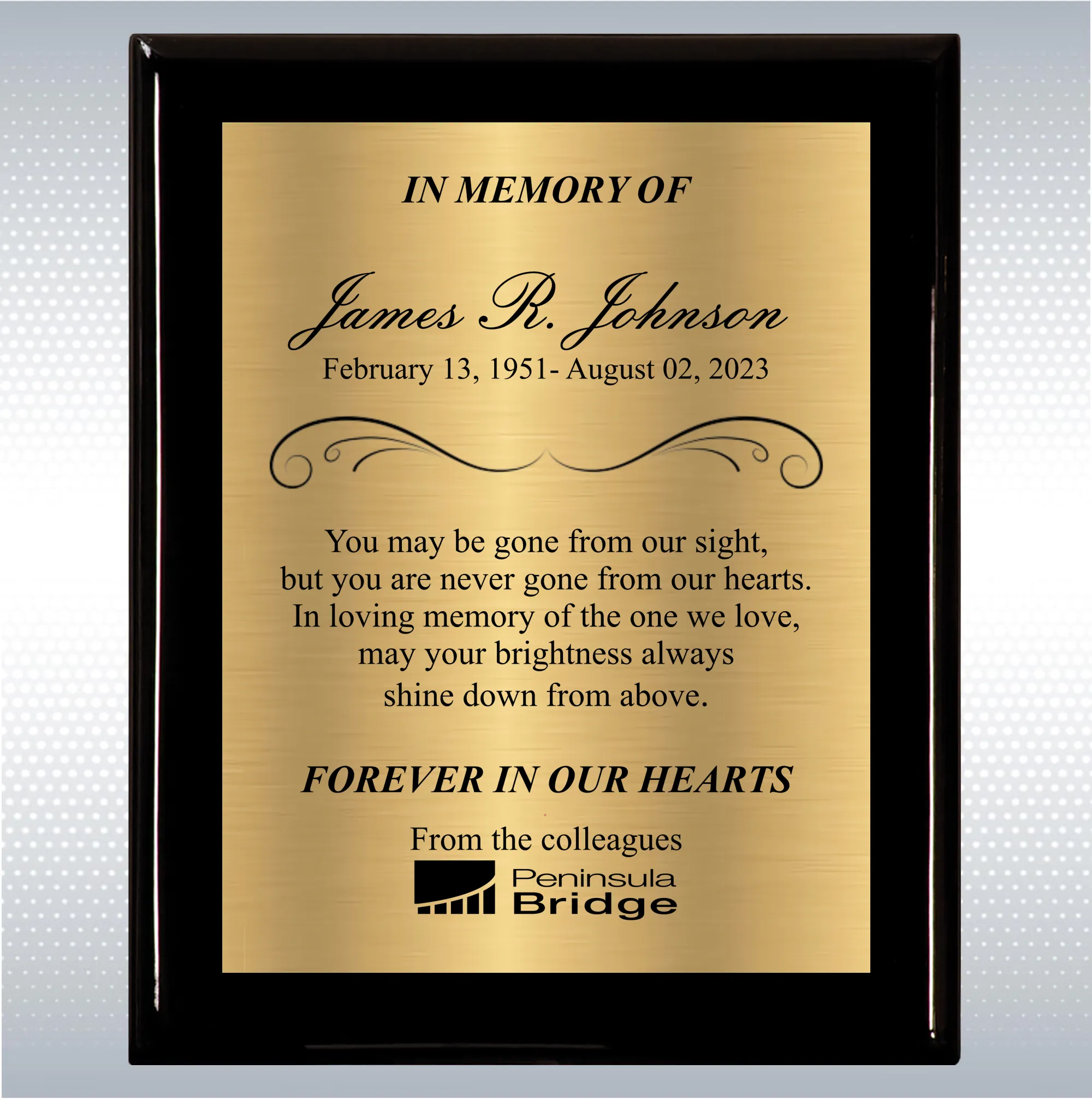 Black Piano Finish Wood Plaque Memorial Gift Award 15