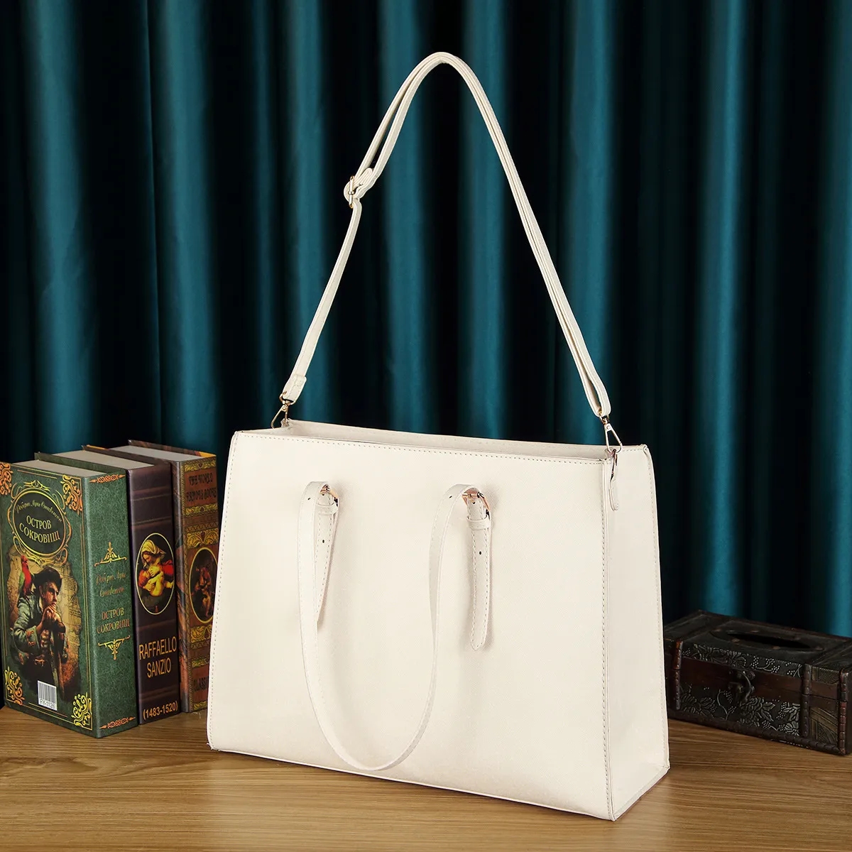 Custom Logo 15.6 Inch Leather Laptop Tote Bag for Women Business Corporate Gift 2