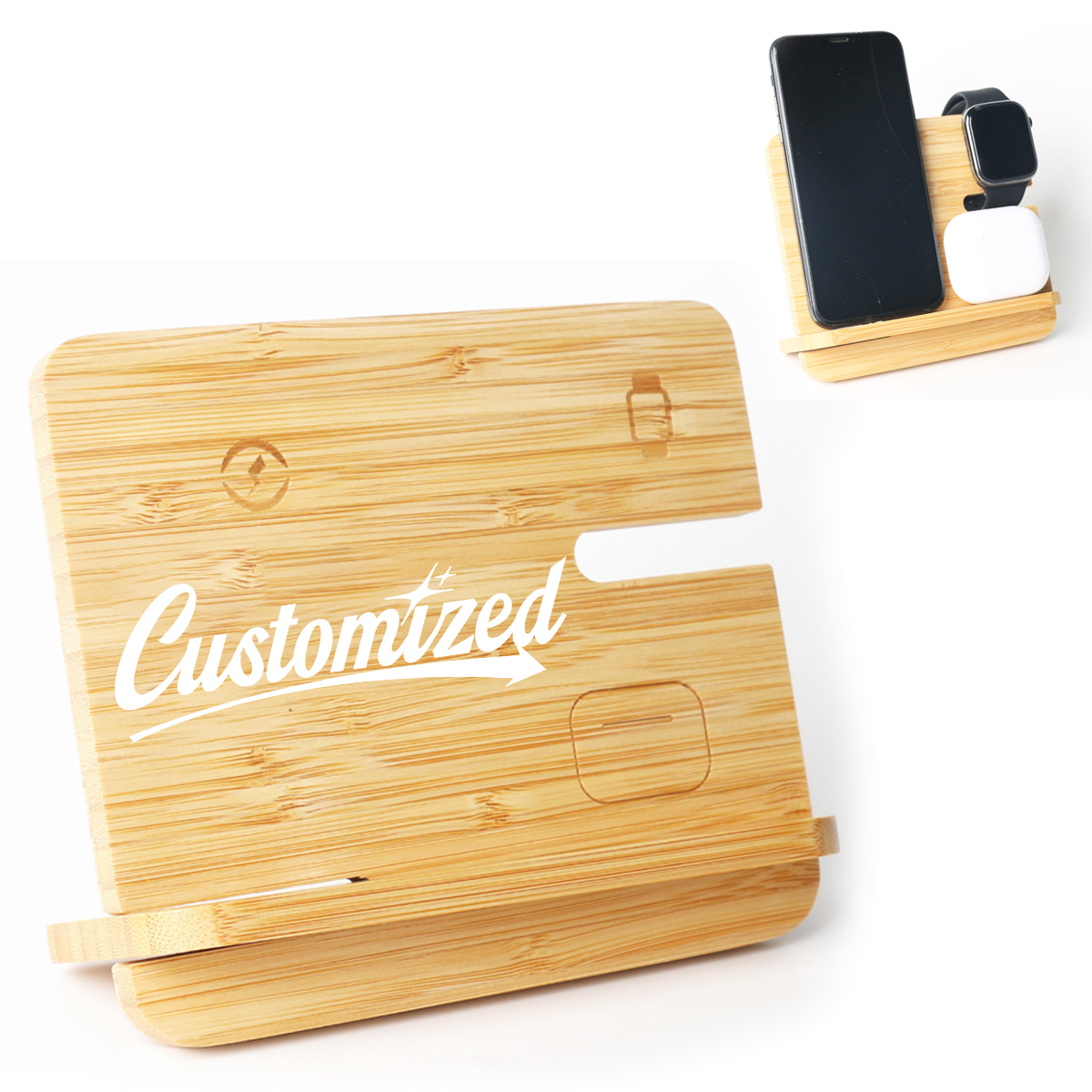 Bamboo Stand for Phone Watch Earbuds Holder Charging Dock 6