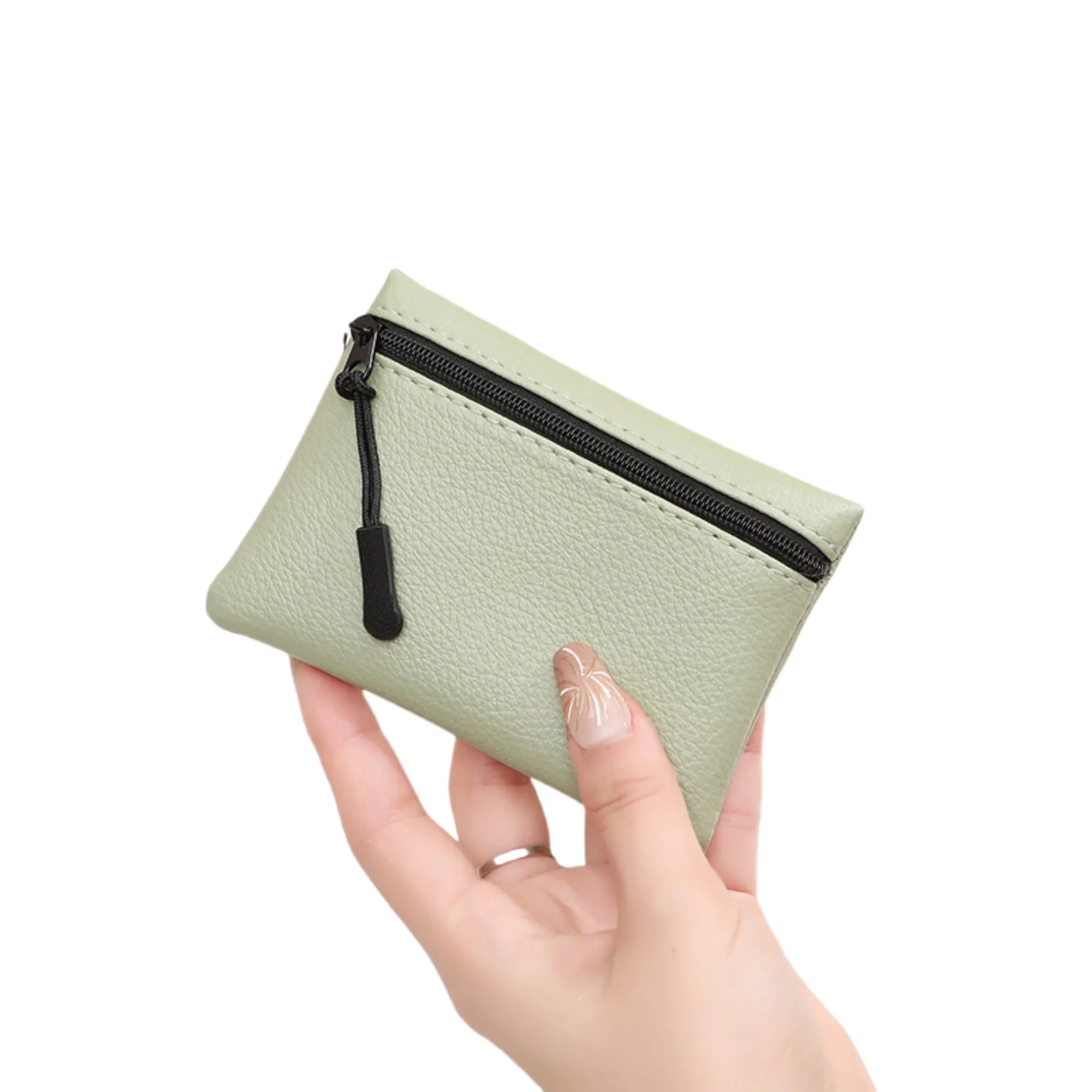 Solid Color Lychee Pattern PU Zip Coin Purse 2