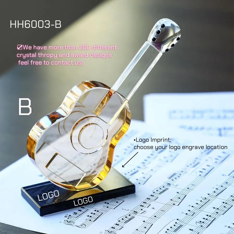 Crystal Music Trophy Award Guitar Figurines for Table Decor 3