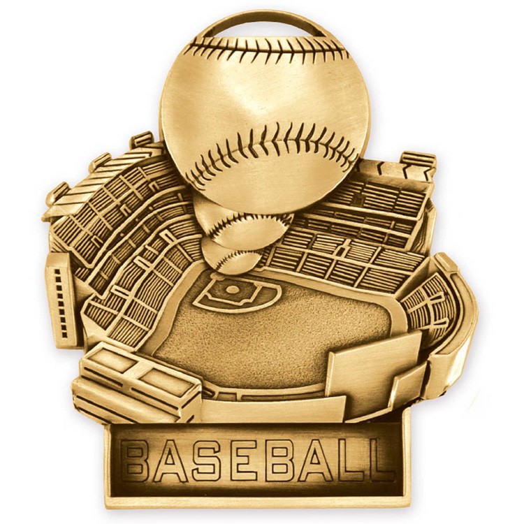 Baseball Antique Gold Stand Up Medallion (3-1/2")
