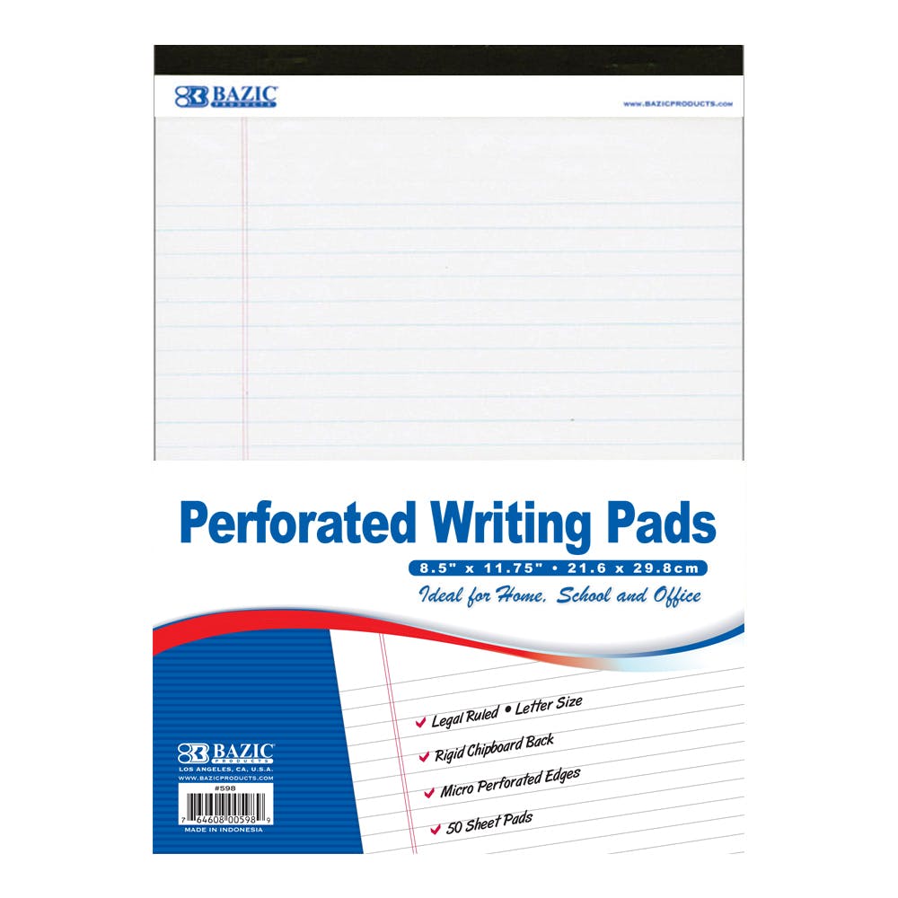Writing Pads - White 50 Sheets Perforated 8.5" x 11.75" 2
