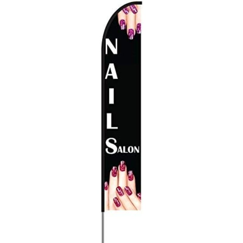 Nails Salon Banner Feather Flag Swooper Pole Kit Outdoor Business Sign Display, 15ft 2