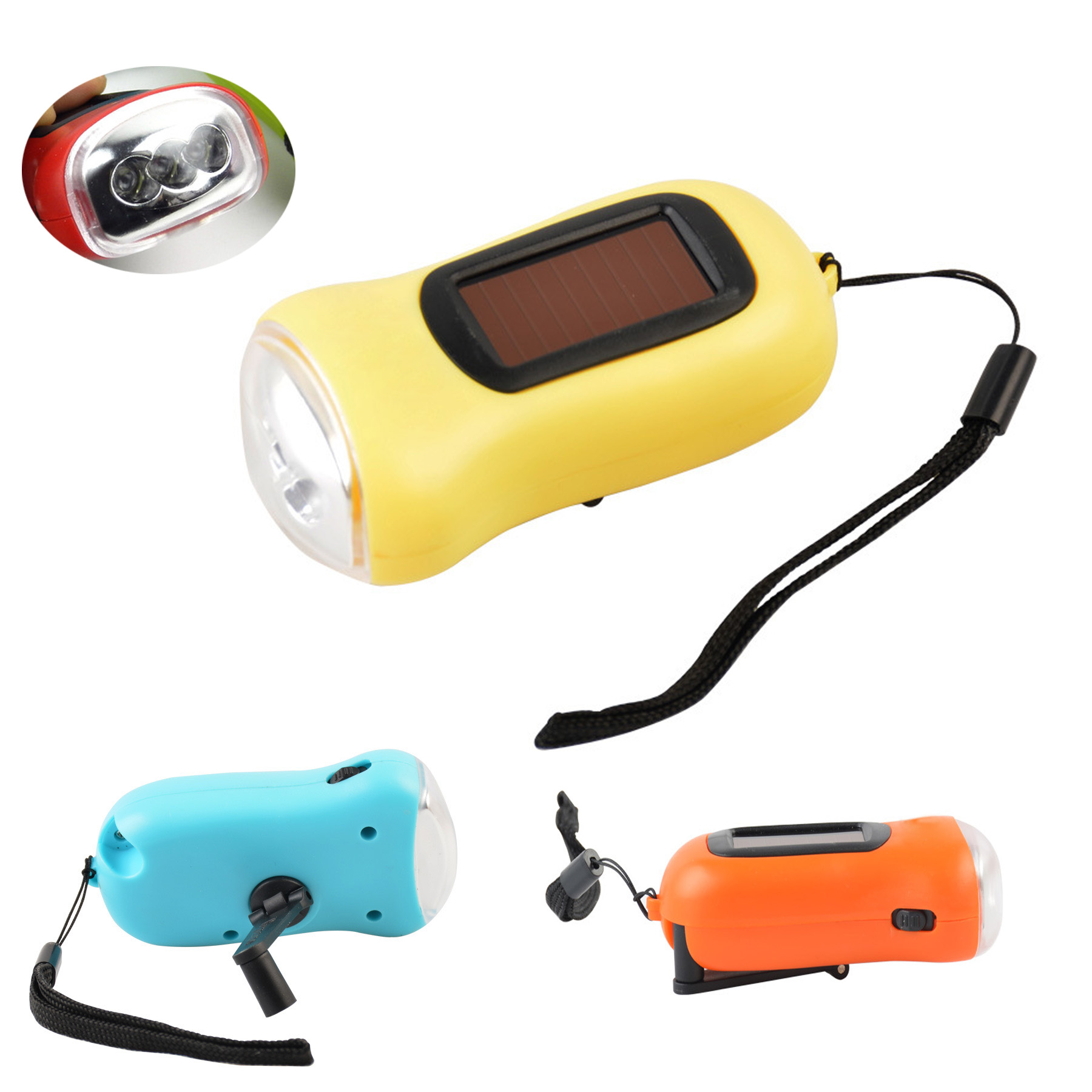 Rechargeable Hand Cranking & Solar Power Flashlight 2