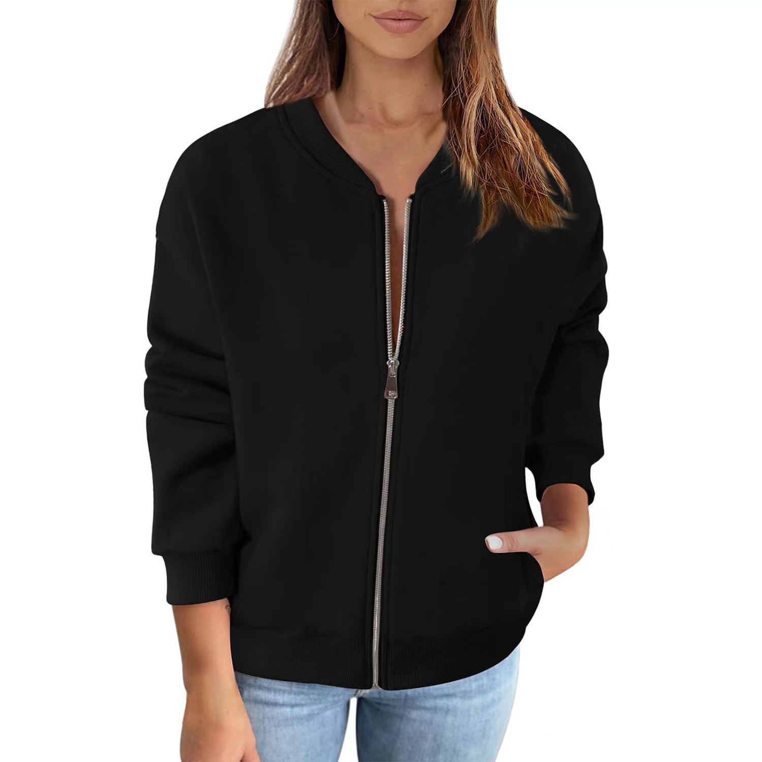 Zip Up Sweatshirts Jackets Long Sleeve Casual Loose Outwear 3