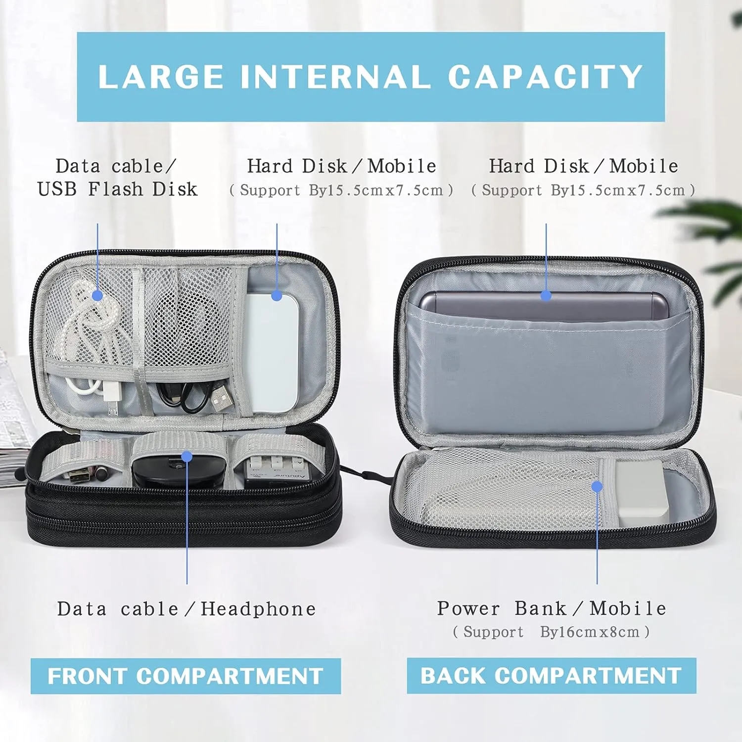 Waterproof Double Layers Travel Cable Organizer Pouch 4