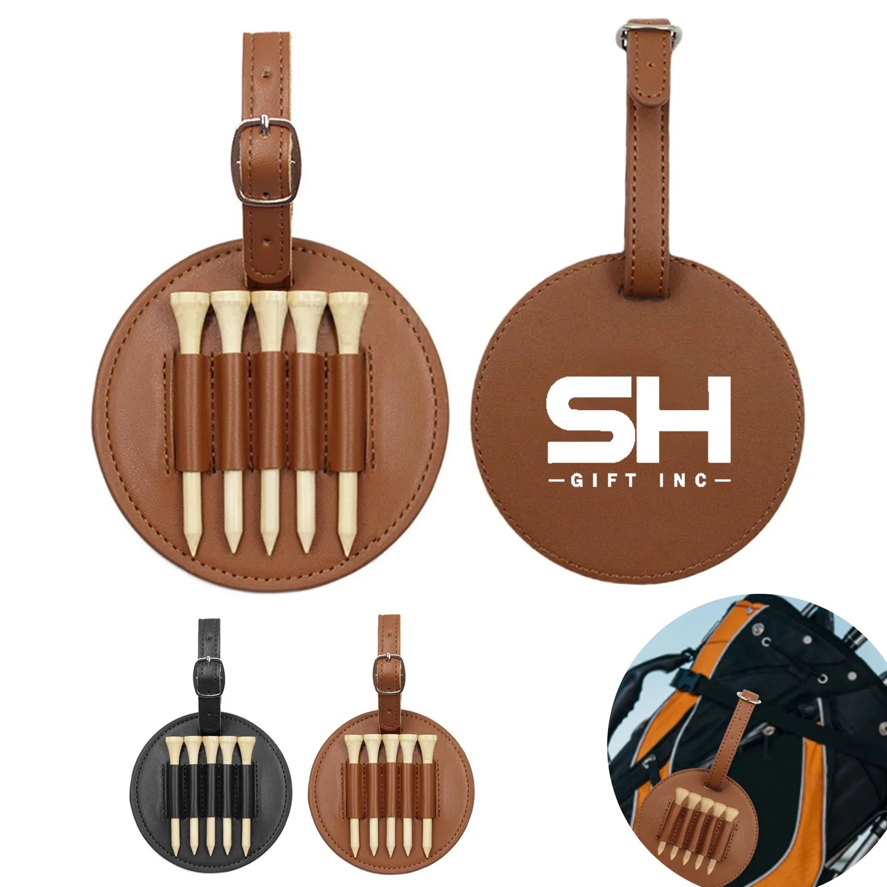 Leather Golf Tees Holder with 5 PCS Wooden Golf Tees 5
