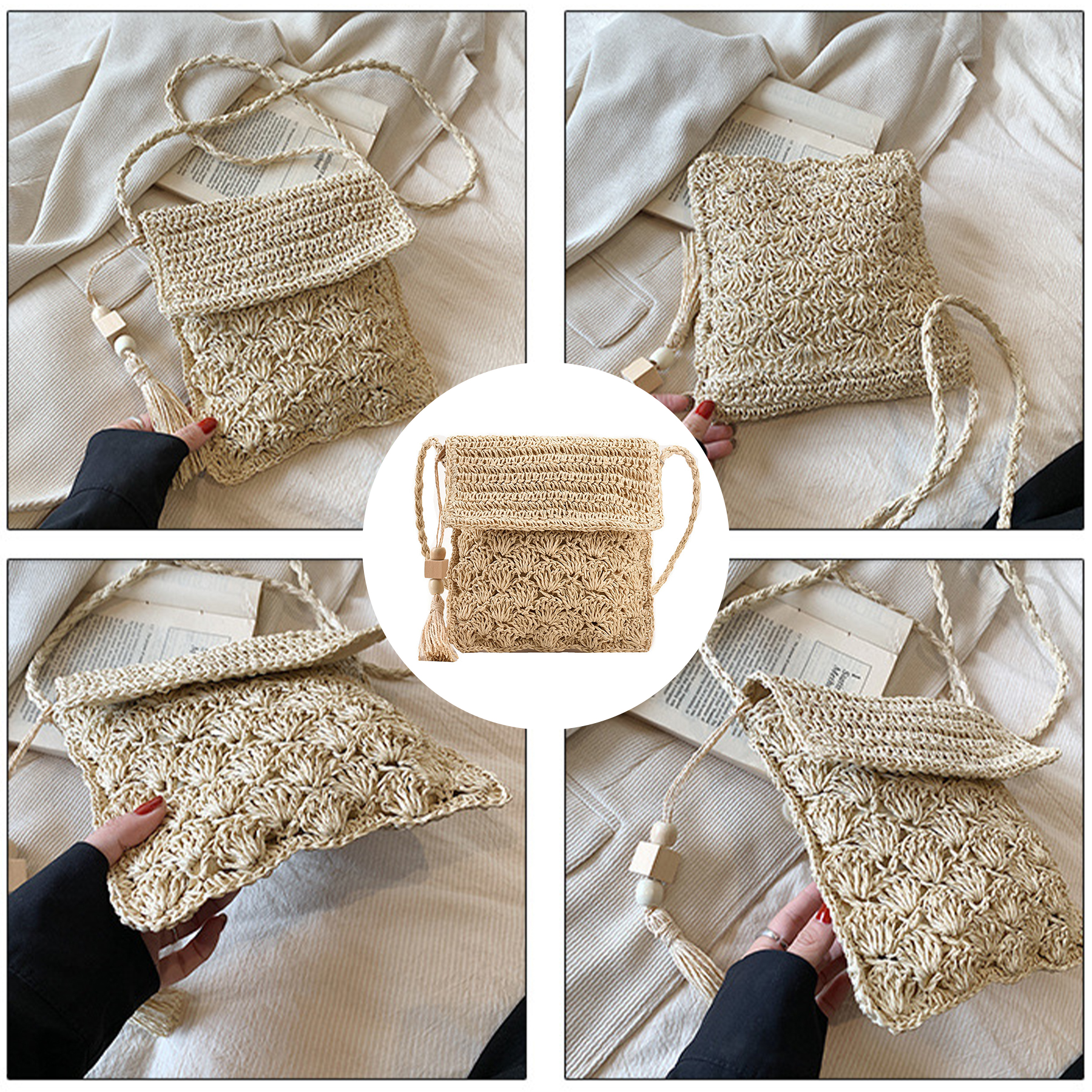 Jute Stylish vintage tassel woven bag 6