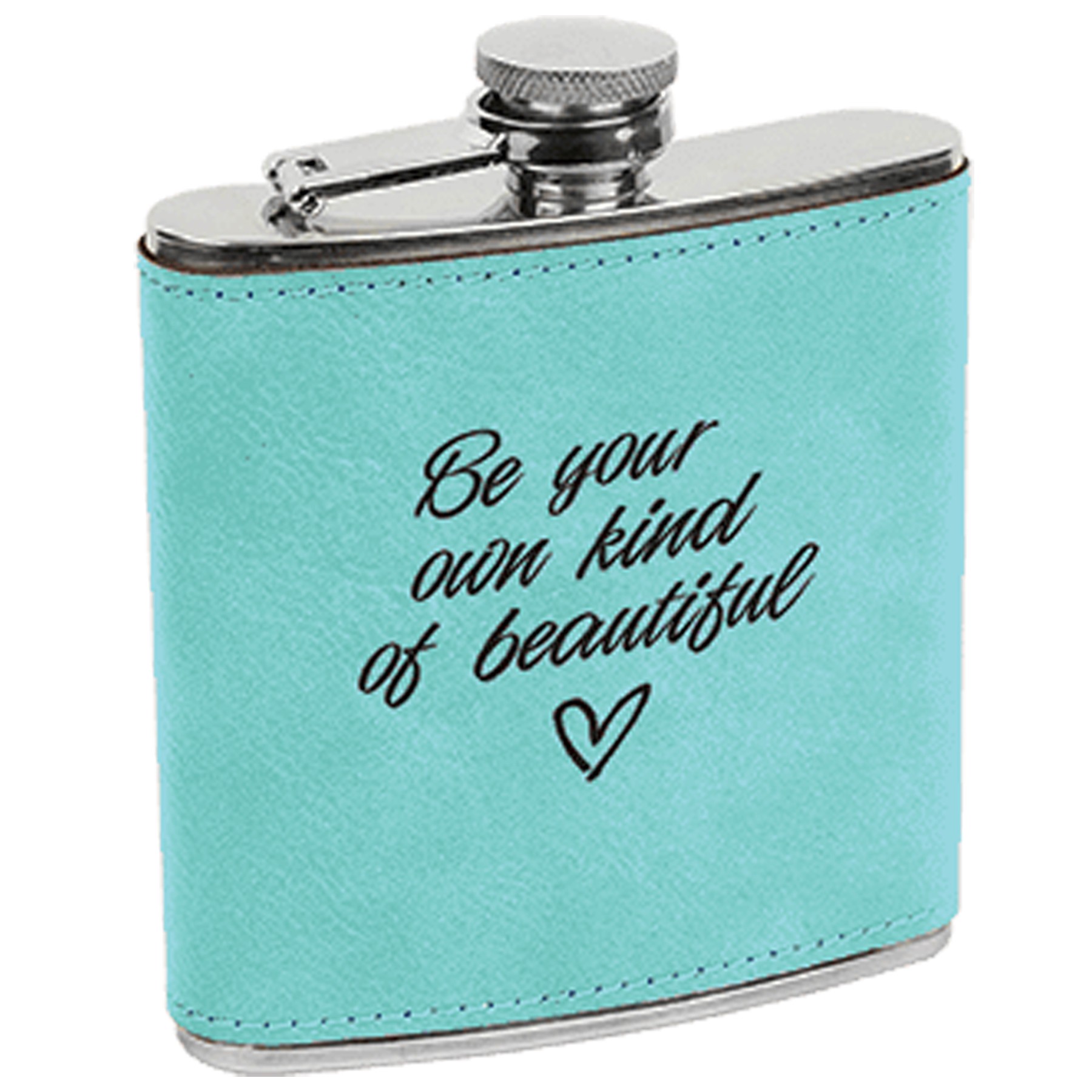 Teal Leatherette Stainless Steel Flask 1