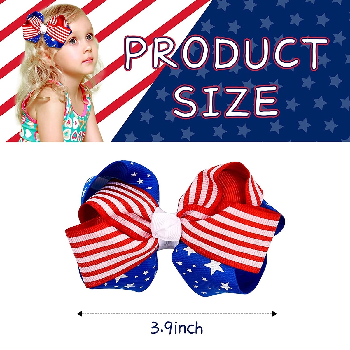 American Flag Hair Bow Clips 6
