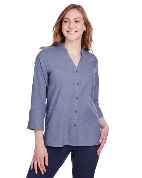 Women's Crown Collection® Stretch Pinpoint Chambra Three-Quarter Sleeve Shirt - DG562W 21