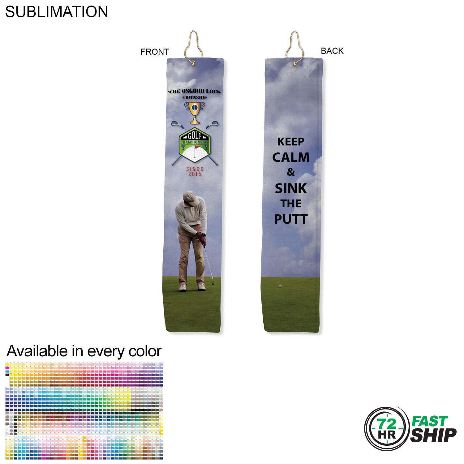 72 Hr Fast Ship - Plush Velour Terry Cotton blend Golf Towel, Finish size 6x25, Trifold 2