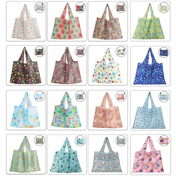 Extra-Large Reusable Foldable Grocery Tote Bags - Full Color 12