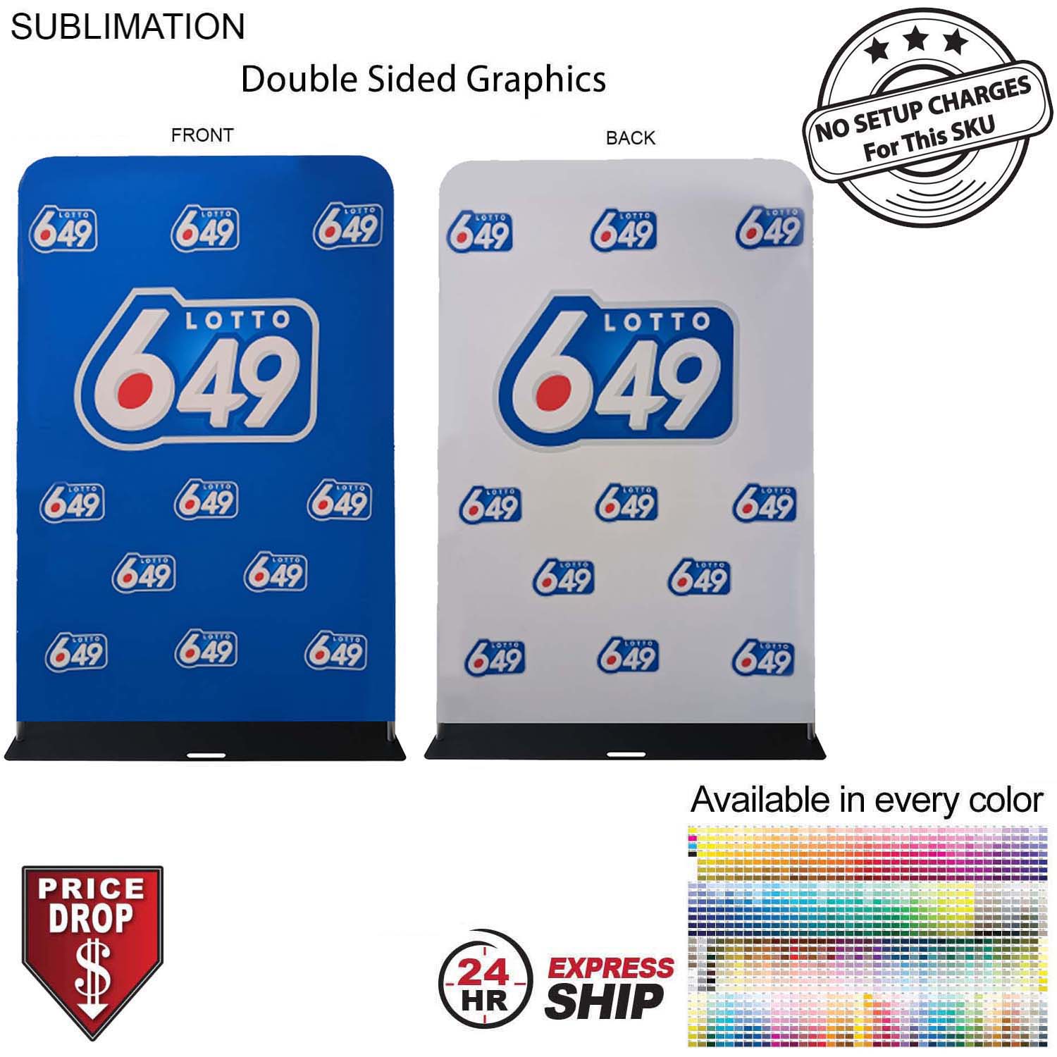 24 Hr Express Ship- 5'W x 90"H EuroFit Tension Fabric Banner with Steel Base, Graphics Double Sided