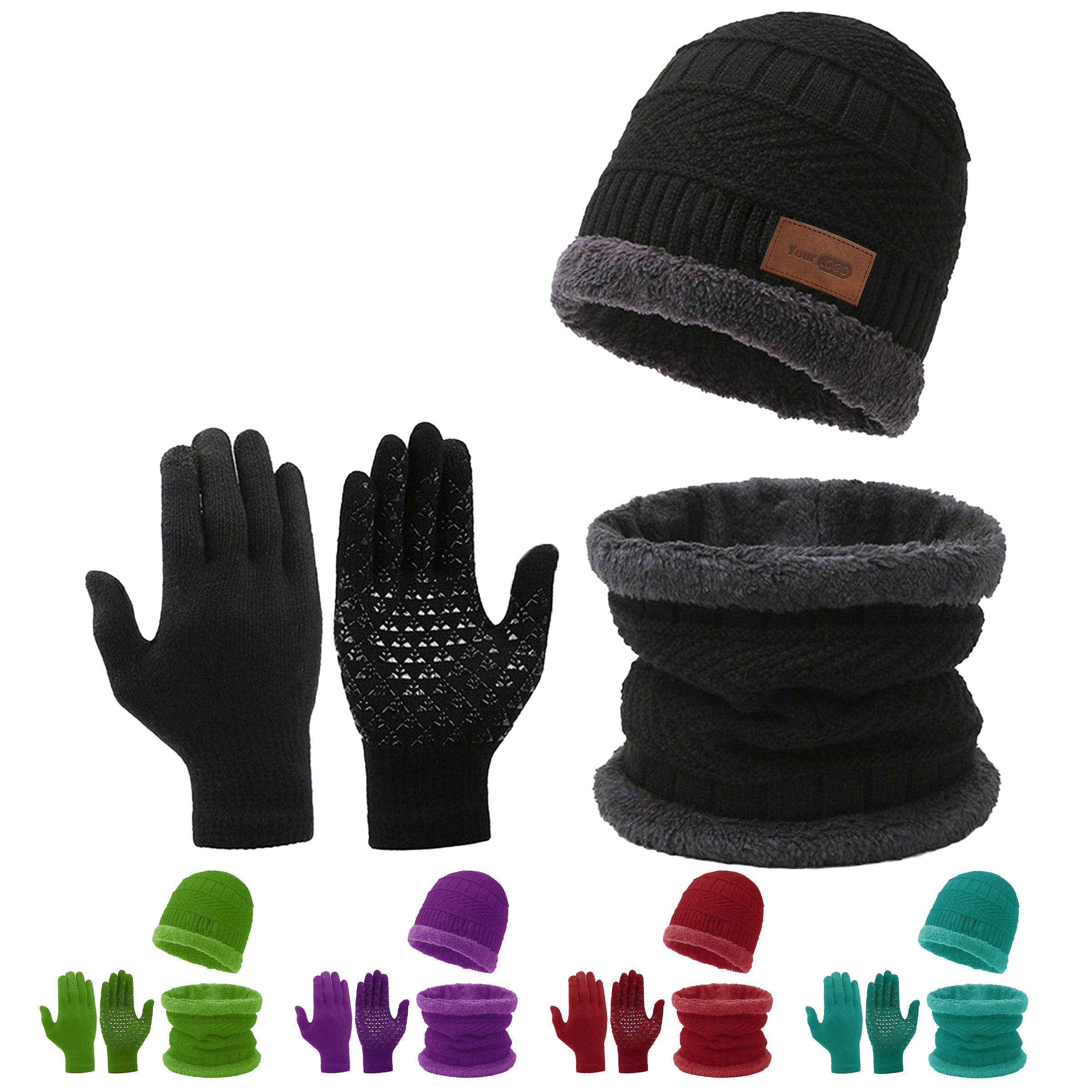 Polyester Winter Warmth Essentials: Cozy Hat, Gloves, And Neck Warmer Set 4