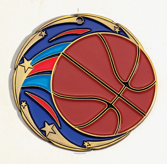 Basketball Color Star Medal 2 1/2" - Discontinued 2