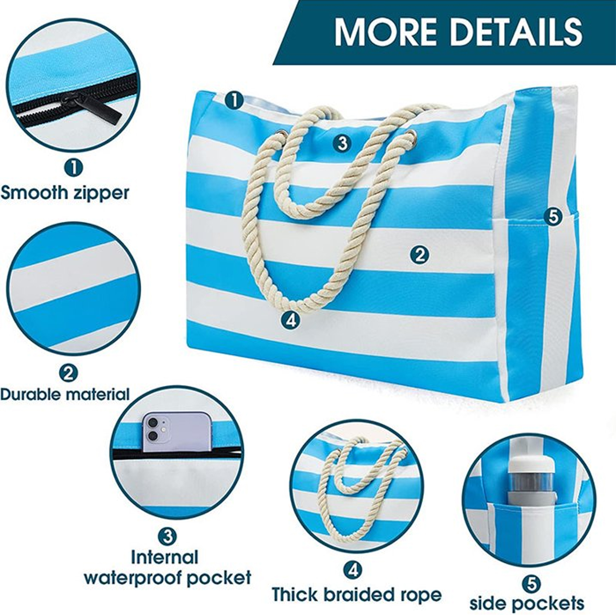 MOQ20 Striped Canvas Beach Tote With Rope Handle 6
