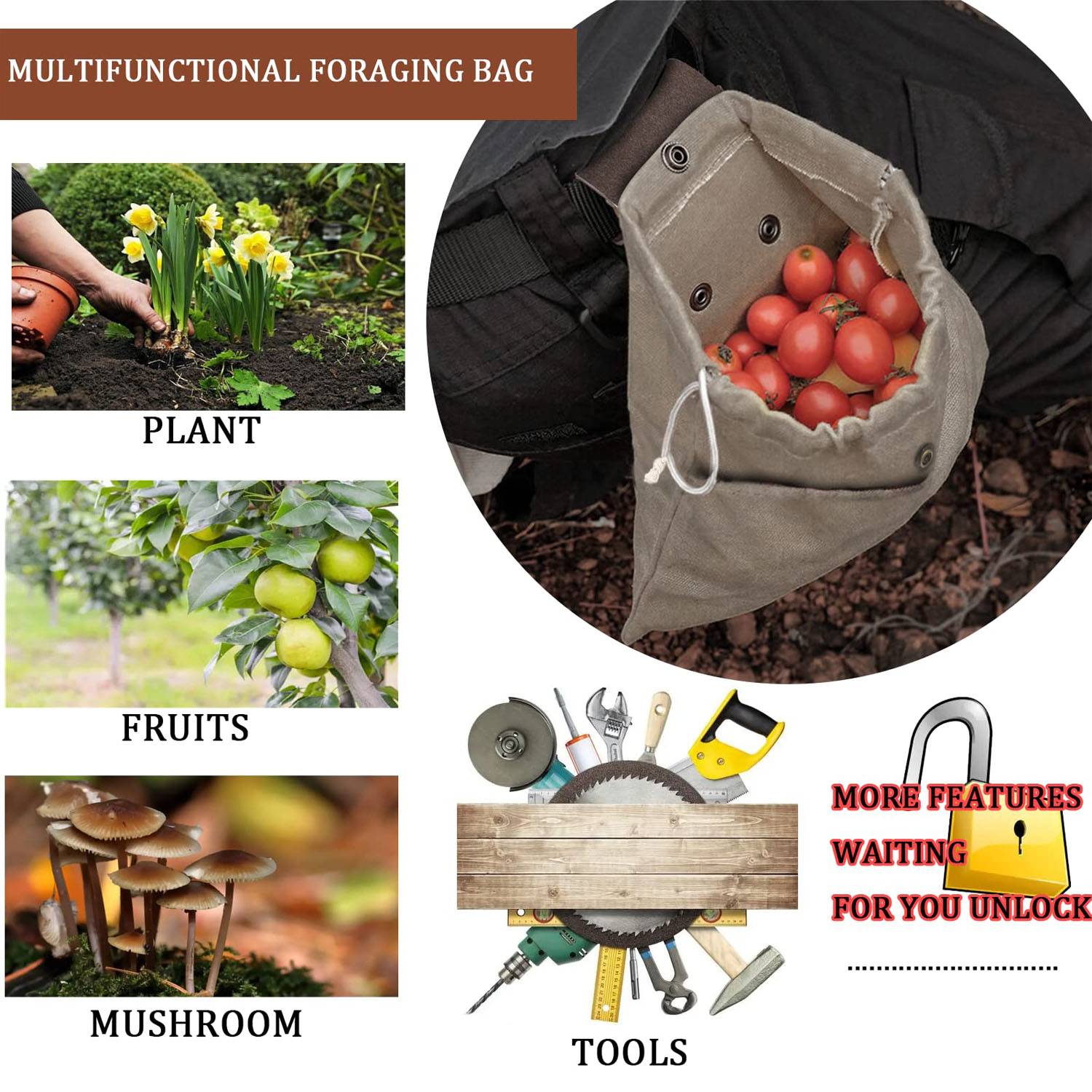 Portable Foldable Leather Canvas Foraging Pouch 4