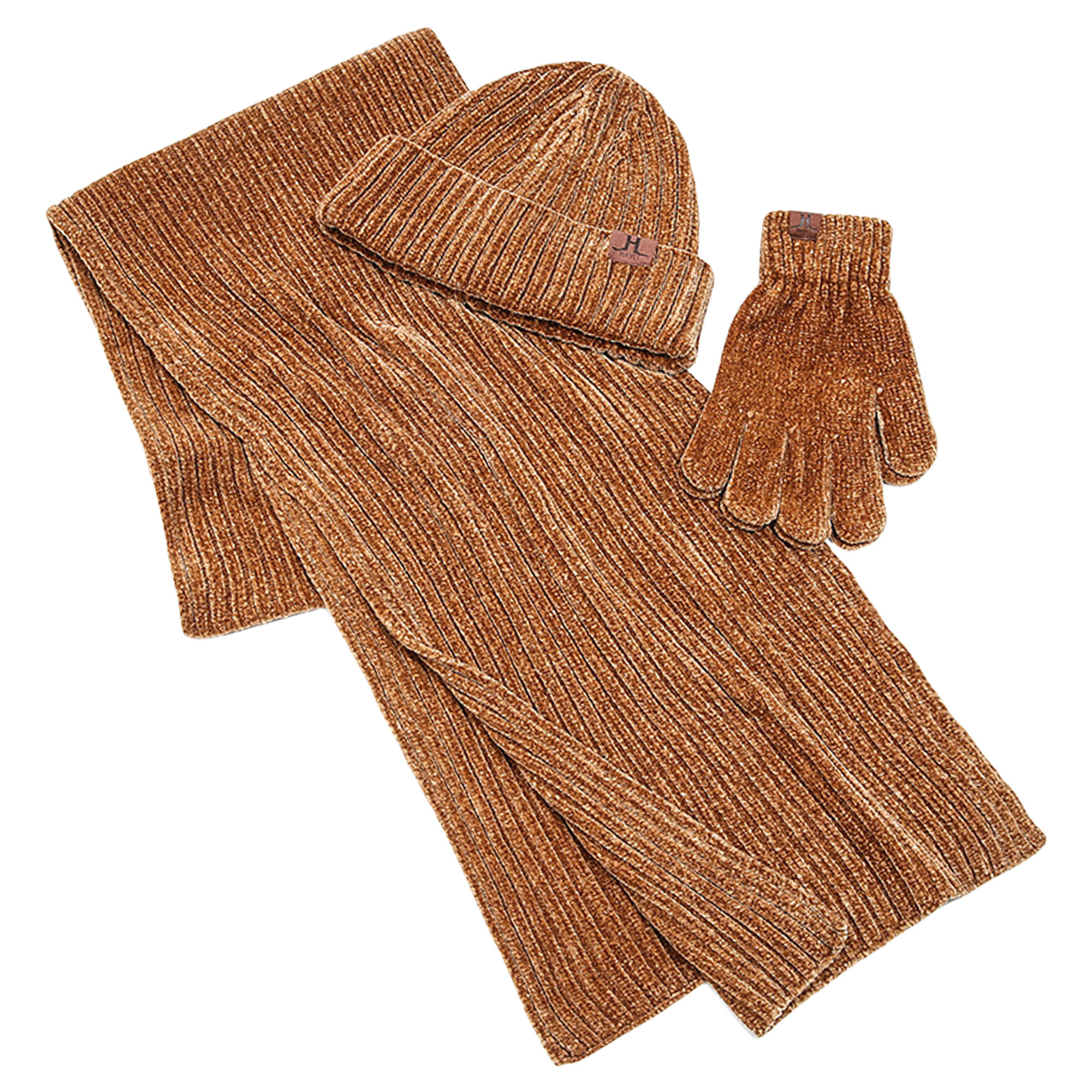 Winter Scarf Hat Gloves Set - Rib Knit Beanie Neck Warmer Touchscreen Gloves 8