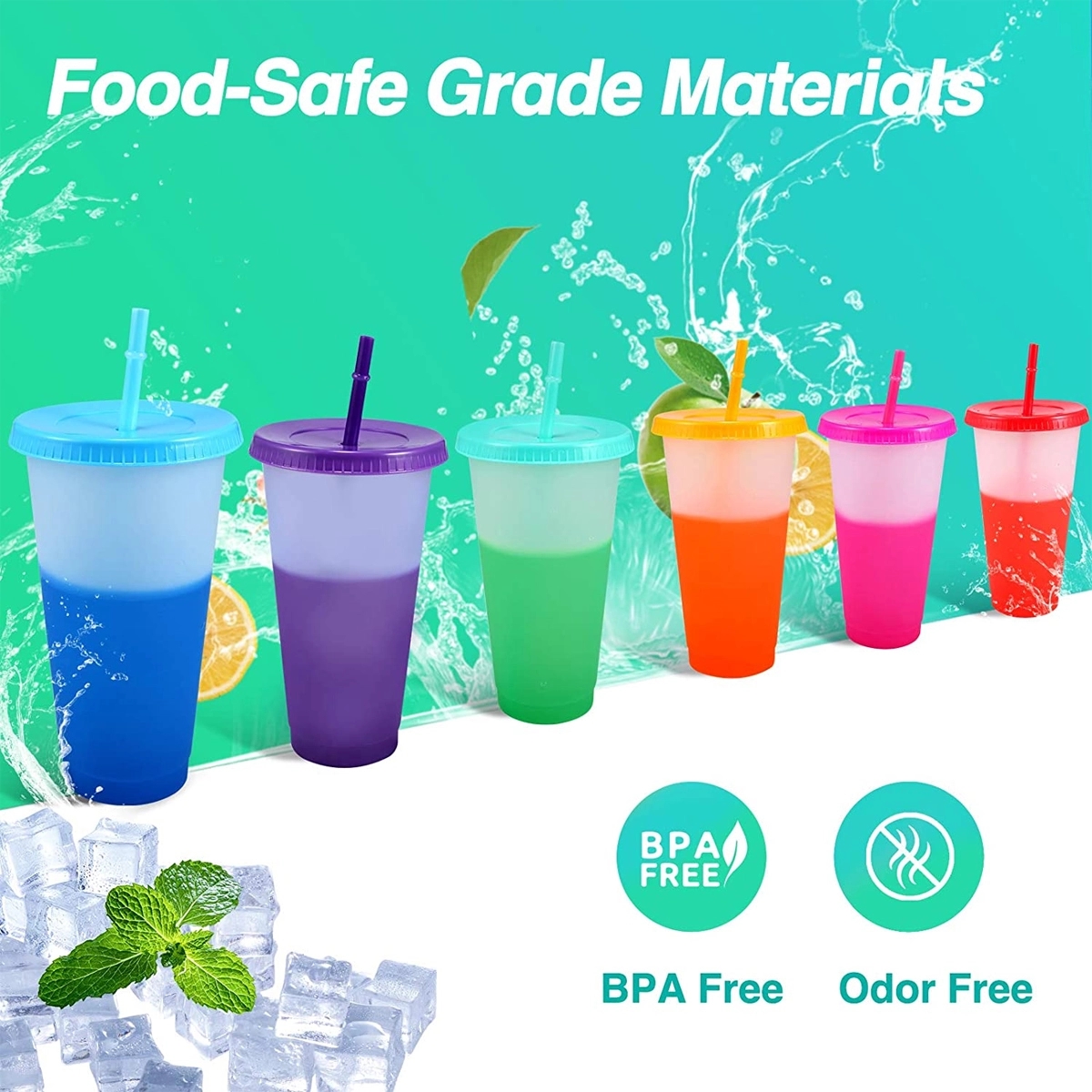 24 Oz. Color Changing Cups With Lids & Straws 4
