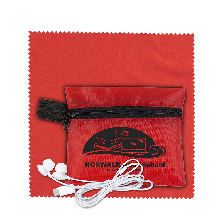 Mobile Tech Earbud Kit with Microfiber Cleaning Cloth In Zipper Pouch 6