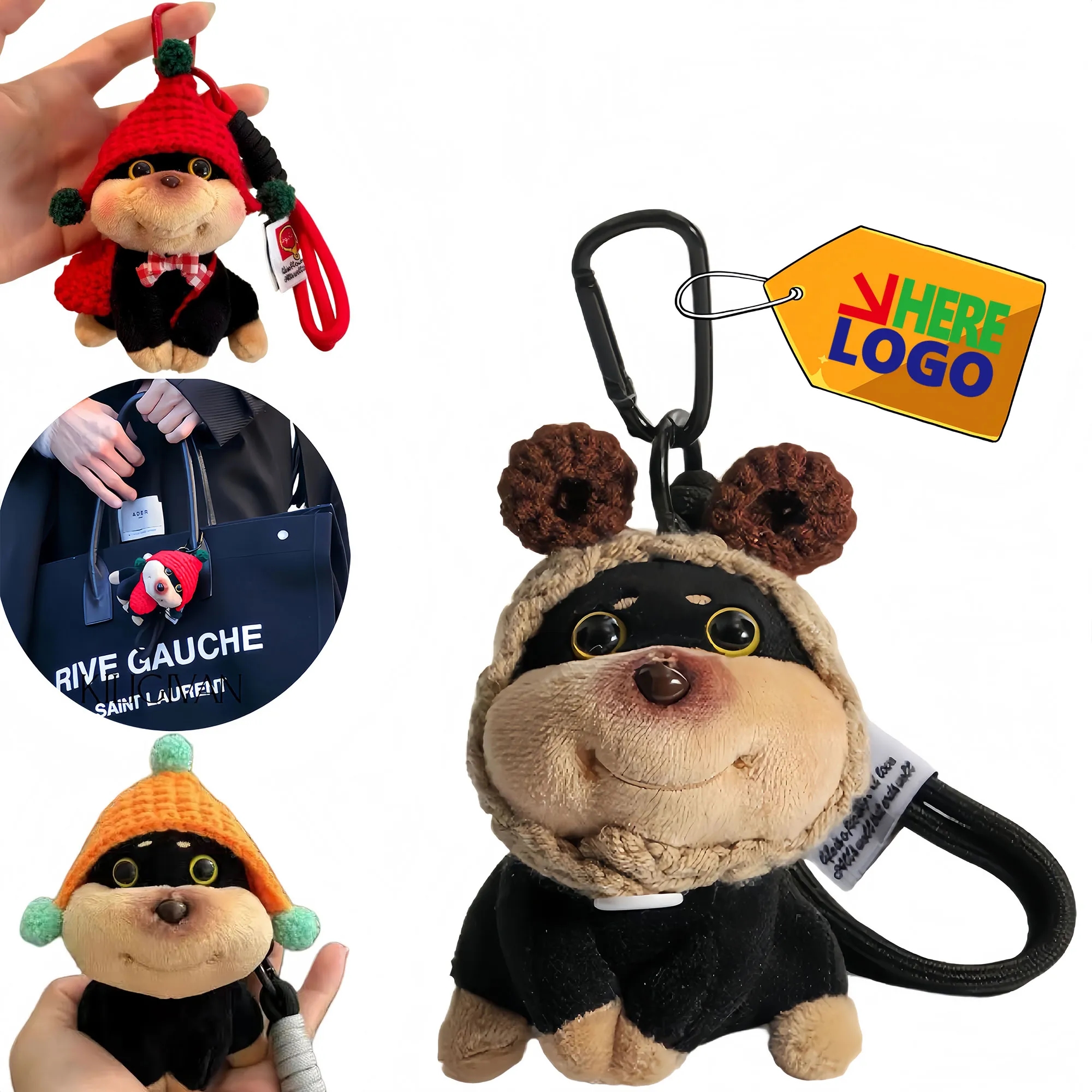 Bee Puppy Plush Keychain For Backpack Decor