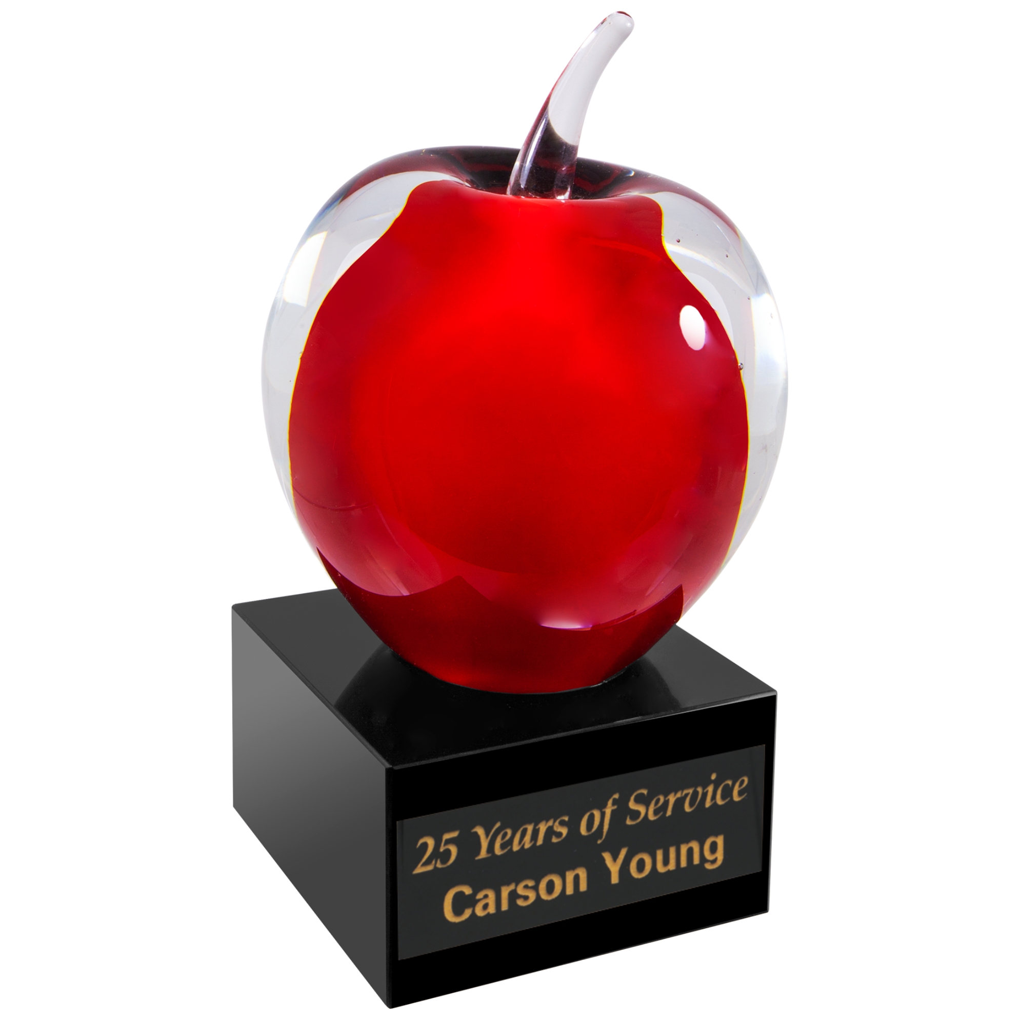 5 3/4" Red and Clear Glass Apple with Black Base 5