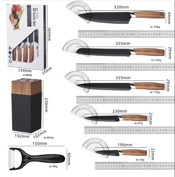 Kitchen Knife Set 6pcs Wooden Handle 3