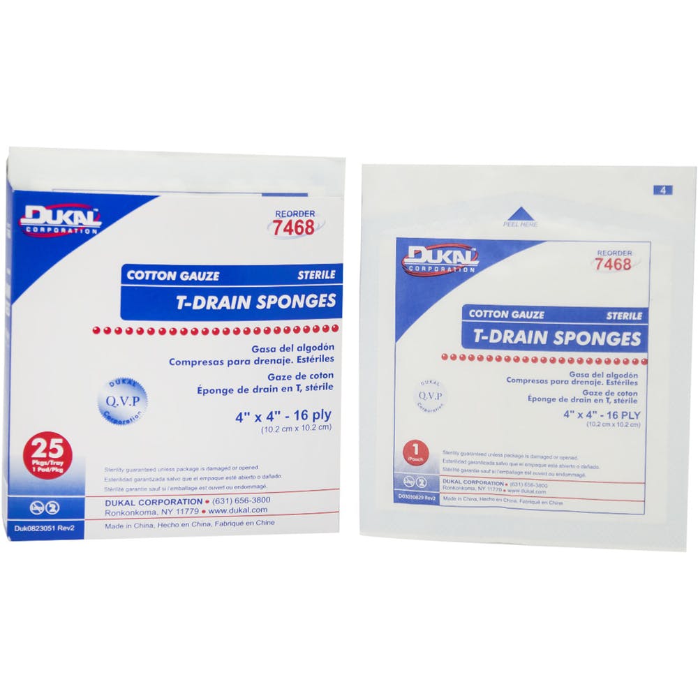 Cotton Sterile T-Drain Sponge - 6 Ply 4" x 4" 25 Pack 2