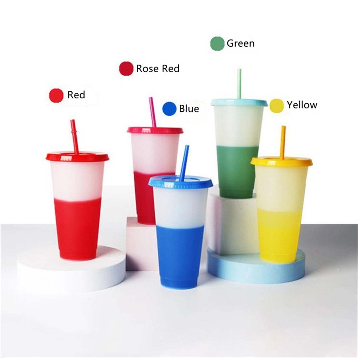 Color Changing Cups Plastic Tumblers With Lids & Straws 24Oz 6