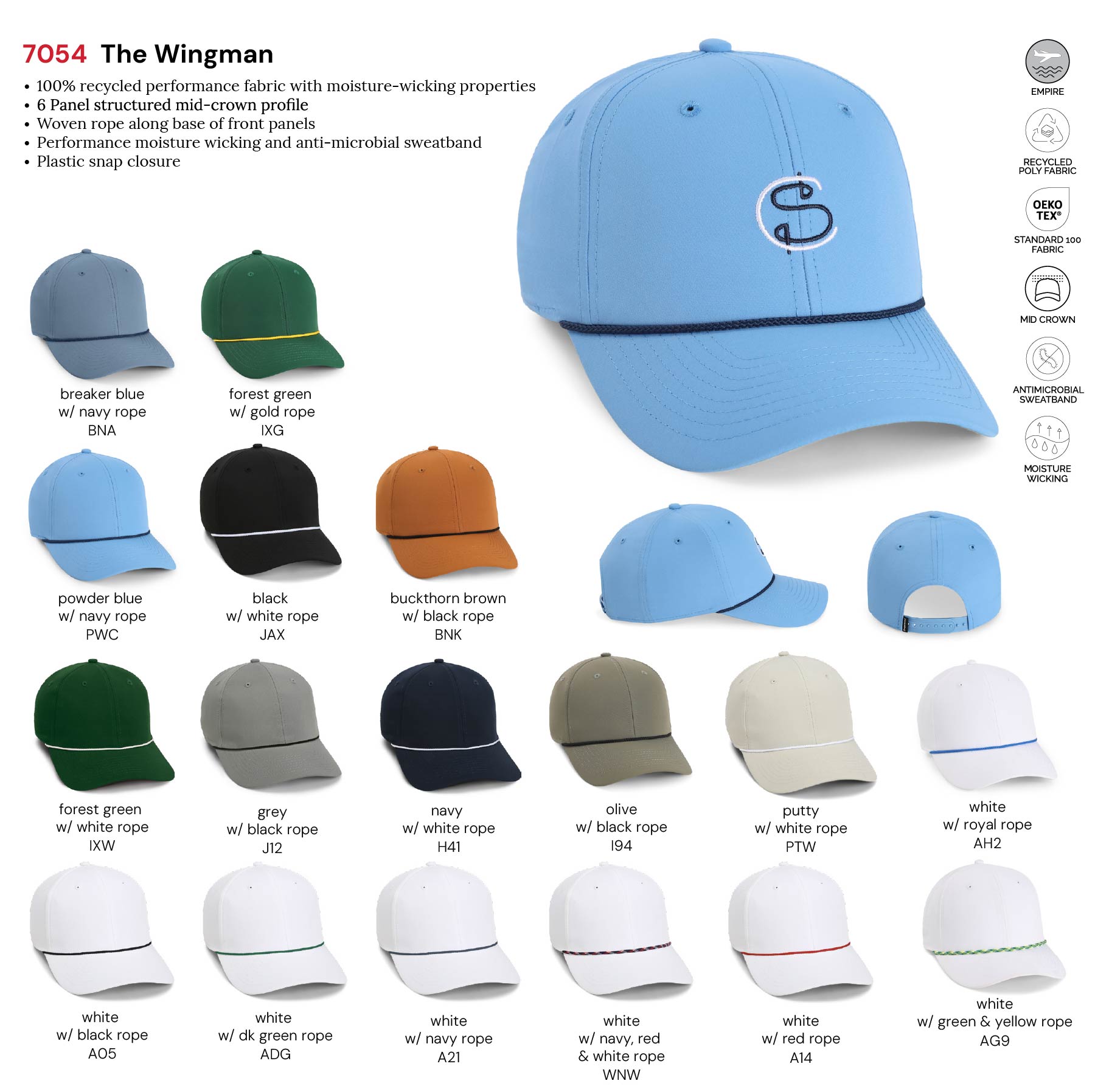 Imperial 7054 6-Panel Wingman Performance Rope Cap w/ Patches or Embroidery 10