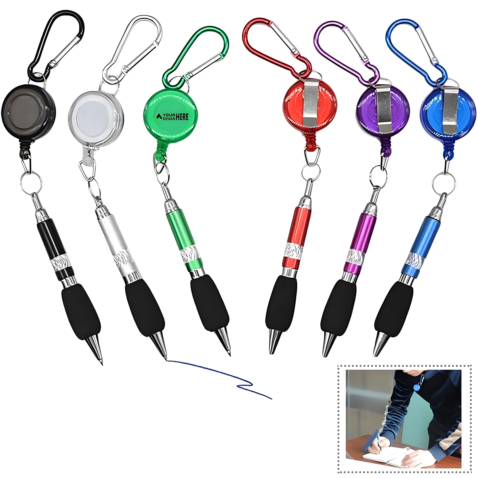 Carabiner Retractable Badge Clip Pen Keychain 3
