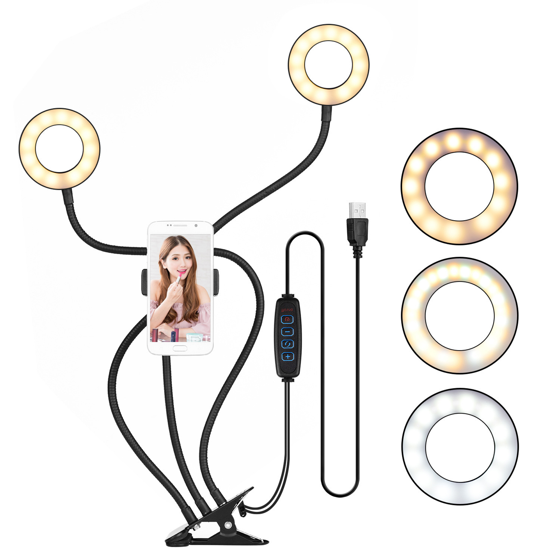 Dual Selfie Ring Light with Moible Phone & Webcam Holder 2