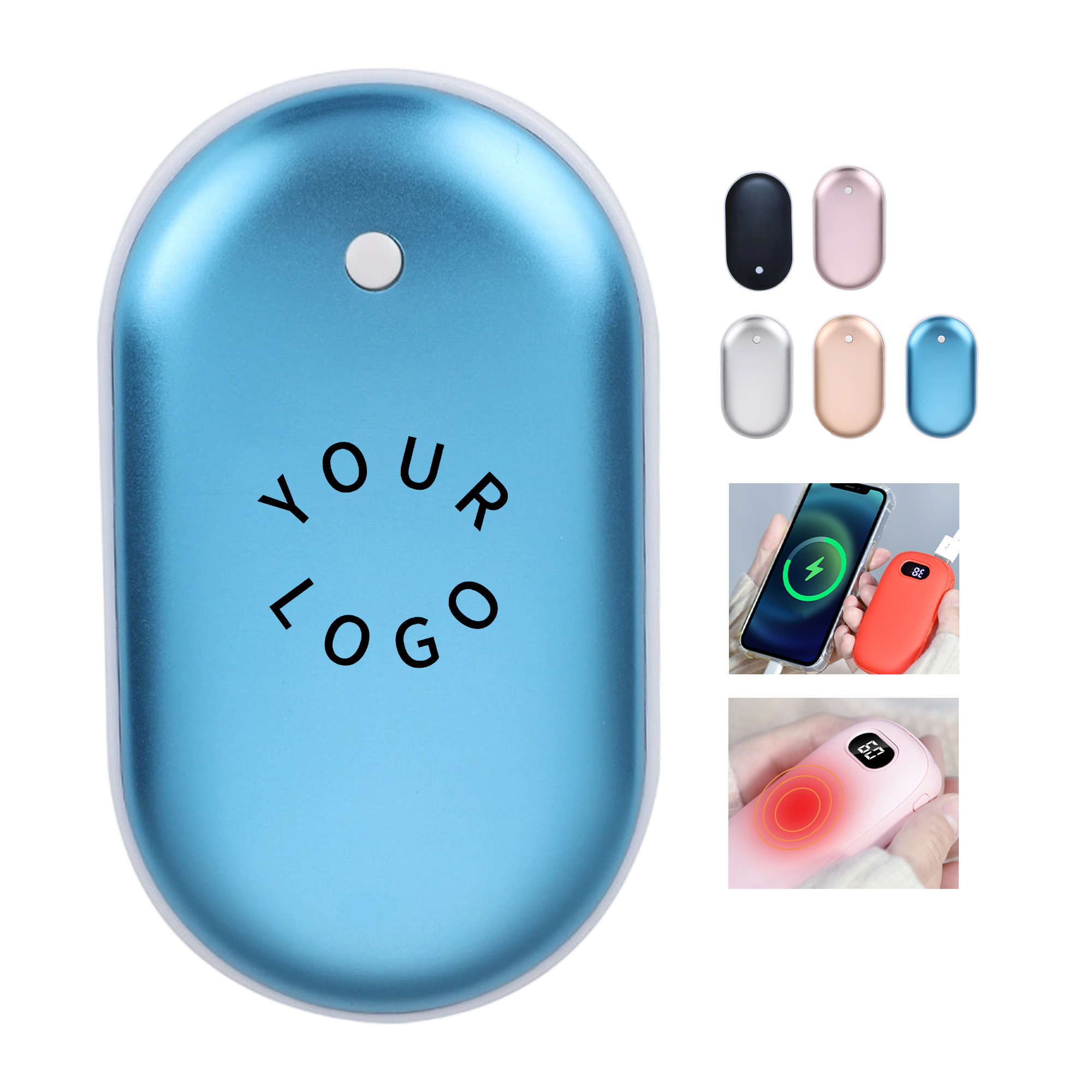 Aluminum ABS Pocket Hand Warmer With Three Level Temperature Control And Built In Power Bank 1