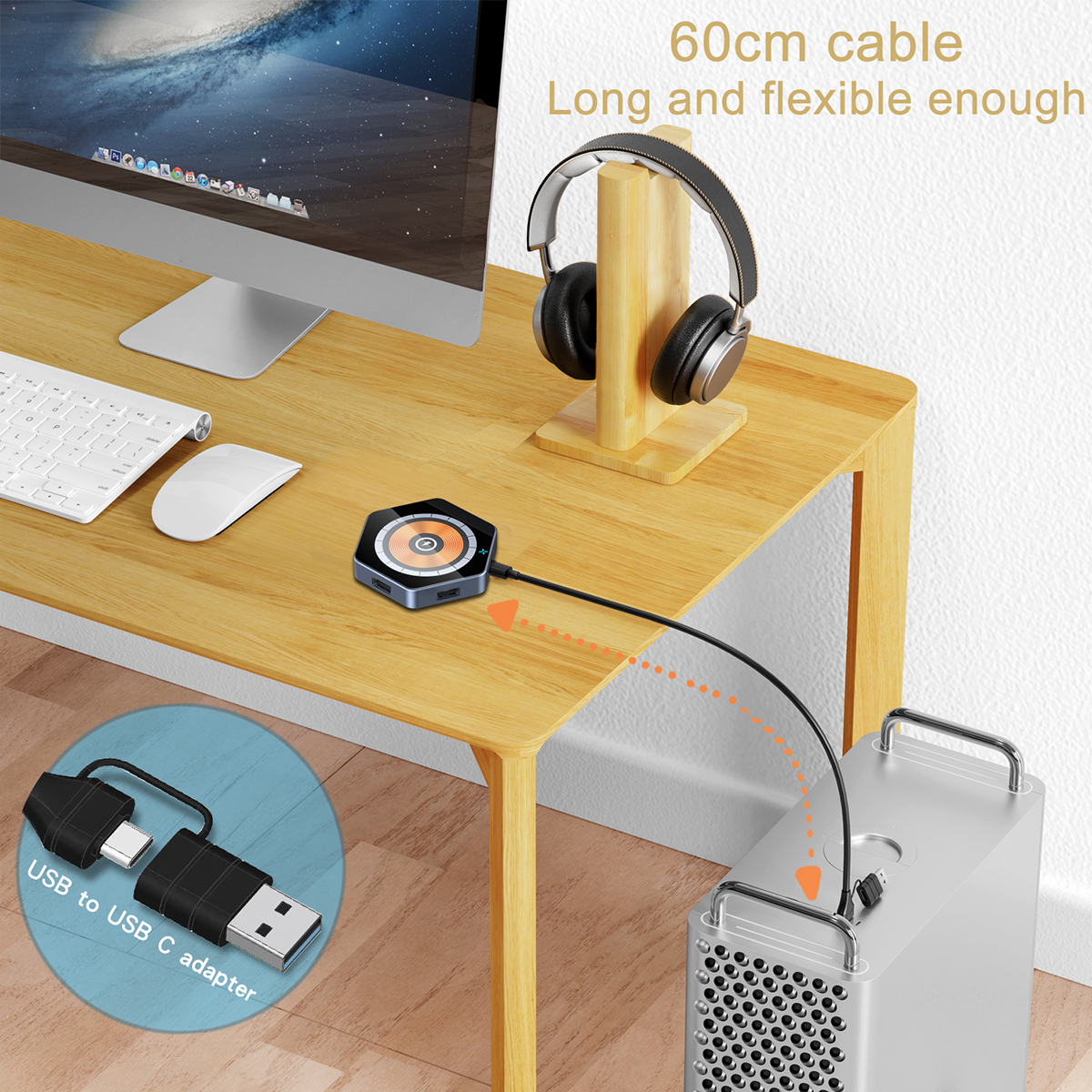 Hexagon Shaped 15W Magnetic Fast Wireless Charger, USB Hub and Card Reader With QC and PD 9