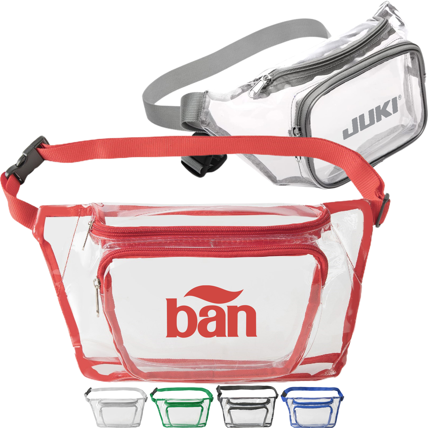 Clear Fanny Pack w/ Two Zipper Pockets Transparent PVC Bag 1