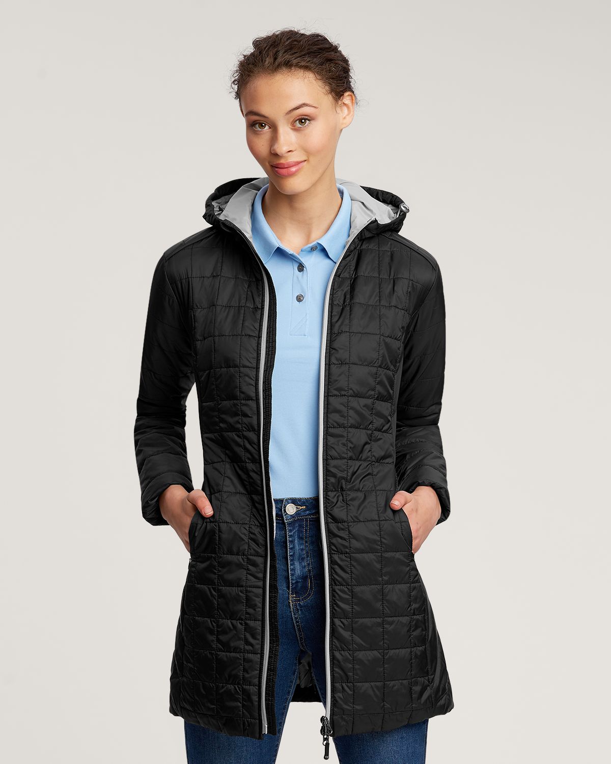Cutter & Buck Rainier Recycled Insulated Puffer Womens Full Zip Hooded Long Coat 8