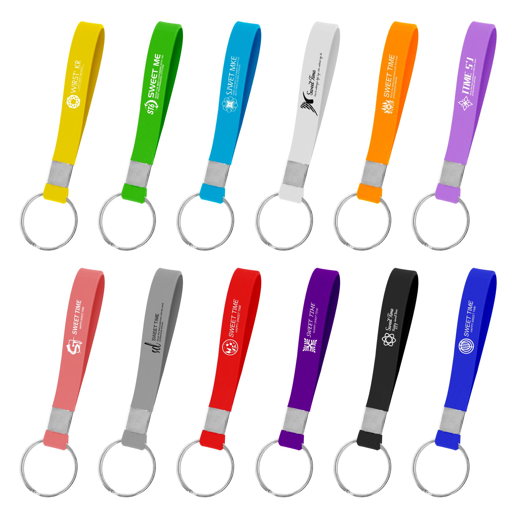 1/2"Silkscreen Silicone Wristband Keychain 1
